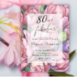 ヴィンテージフローラ80th Birthday Partyへの招待 招待状<br><div class="desc">エレガントヴィンテージ80th birthday party invitation feat "80 & Fabulous"スクリプトと水の色の牡丹スタイリッシュ(牡丹バラ).</div>