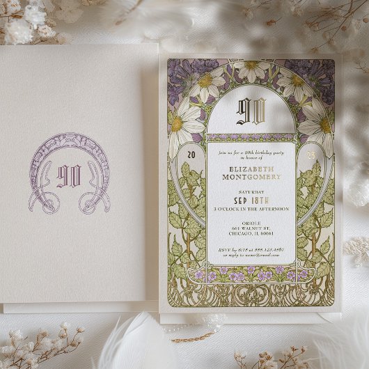 ヴィンテージフローラ90thバースデーパーティーフォイルアクセント 箔招待状