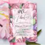 ヴィンテージフローラ90th誕生日パーティーへの招待 招待状<br><div class="desc">エレガントヴィンテージ90th birthday party invitation feat "90 & Fabulous"スクリプトと水の色の牡丹スタイリッシュ(牡丹バラ).</div>
