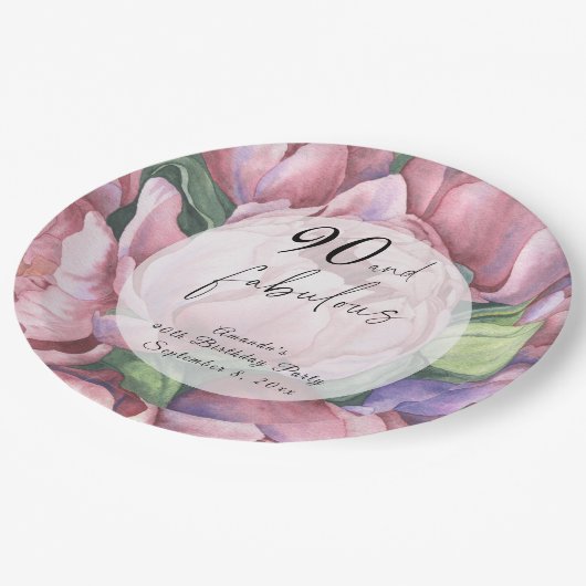 ヴィンテージフローラ90th誕生日パーティー ペーパープレート (アングル)