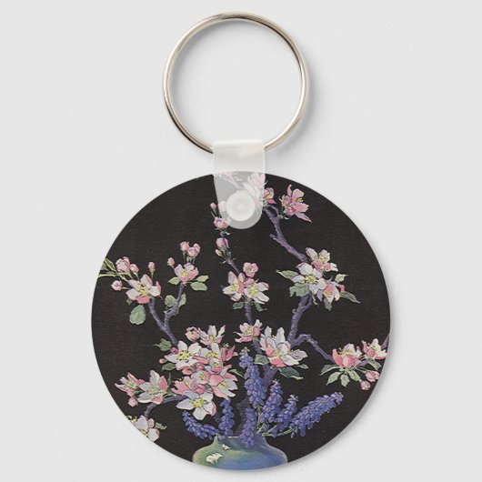 ヴィンテージフローラ、さくらんぼ花花花瓶 キーホルダー (正面)