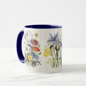 ヴィンテージフローラ、アスター、アイリスとポピーの花 マグカップ (正面左)