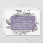 ヴィンテージフローラ《キリスト教》洗礼式や命名式招待状 |バイオレット 招待状 (正面)