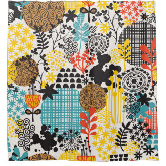 ヴィンテージフローラ：シームレスグラスバックグラウンド シャワーカーテン