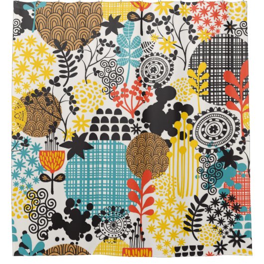 ヴィンテージフローラ：シームレスグラスバックグラウンド シャワーカーテン (正面)