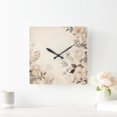 ヴィンテージフローラ スクエア壁時計 (ホーム)