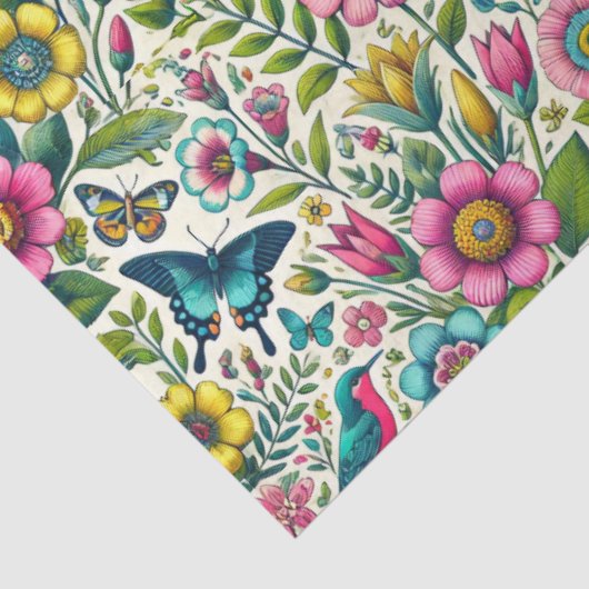 ヴィンテージフローラ&バタフライパターン(の模様が)あるティッシュペーパー 薄葉紙 (詳細)