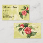 ヴィンテージフローラ、ピンクカメリアフラワーズバイルドゥート 名刺 (正面/裏面)