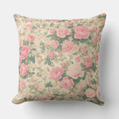 ヴィンテージフローラ – ピンクローズパターン クッション (正面)