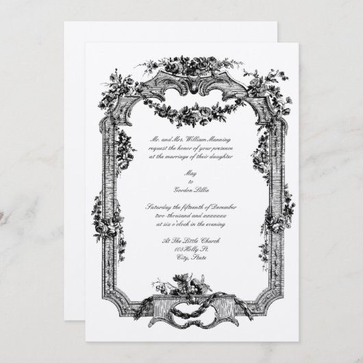 ヴィンテージフローラ&フルーツバロックロココ結婚ズ 招待状 (正面/裏面)