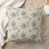 ヴィンテージフローラ – ブルーグレーエレガントファブリックのパターン クッション (ブランケット)