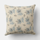 ヴィンテージフローラ – ブルーグレーエレガントファブリックのパターン クッション (裏面)