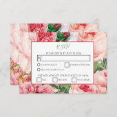 ヴィンテージフローラ&ボタニカルピンクローズウェディングRSVP 出欠カード (正面/裏面)