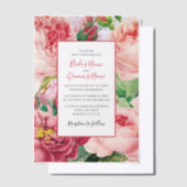 ヴィンテージフローラ&ボタニカルピンクローズ結婚ズインヴィ ベラム紙招待状 (オフセット)