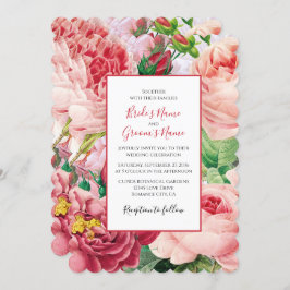 ヴィンテージフローラ&ボタニカルピンクローズ結婚ズインヴィ 招待状