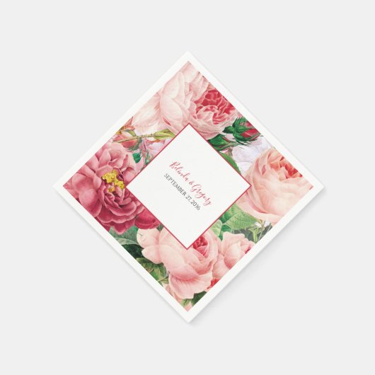 ヴィンテージフローラ&ボタニカルピンクローズ結婚ズ スタンダードカクテルナプキン (角)
