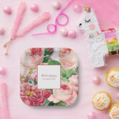 ヴィンテージフローラ&ボタニカルピンクローズ結婚ズ ペーパープレート (パーティー)