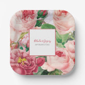 ヴィンテージフローラ&ボタニカルピンクローズ結婚ズ ペーパープレート (正面)