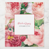 ヴィンテージフローラ&ボタニカルピンクローズ結婚ズ ワインラベル (シングルラベル)