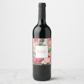 ヴィンテージフローラ&ボタニカルピンクローズ結婚ズ ワインラベル (正面)