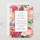 ヴィンテージフローラ&ボタニカルピンクローズ結婚ズ 招待状 (正面)