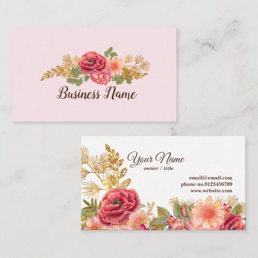 ヴィンテージフローラ,レトロビジネスカード 名刺 (正面/裏面)
