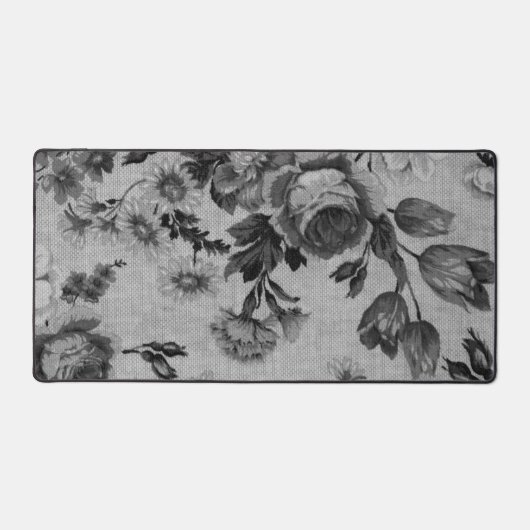 ヴィンテージフローラ、白黒の花 デスクマット (正面)