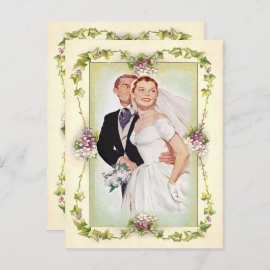 ヴィンテージフローラ、結婚式招待状、 インビテーションポストカード (正面/裏面)