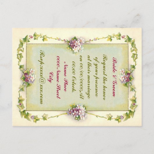 ヴィンテージフローラ、結婚式招待状、 インビテーションポストカード (裏面)
