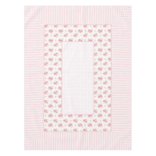 ヴィンテージフローラ、線、ドットのテーブルクロス52"x70" テーブルクロス (正面)