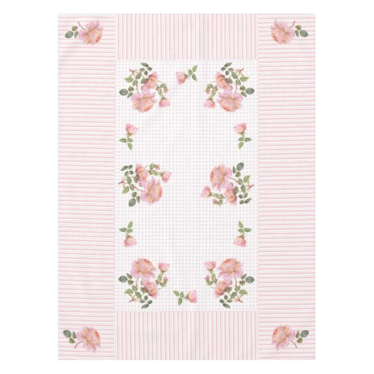 ヴィンテージフローラ、線、ドットのテーブルクロス52"x70" テーブルクロス (正面)