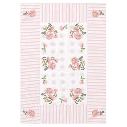 ヴィンテージフローラ、線、ドットのテーブルクロス60"x84" テーブルクロス (正面)