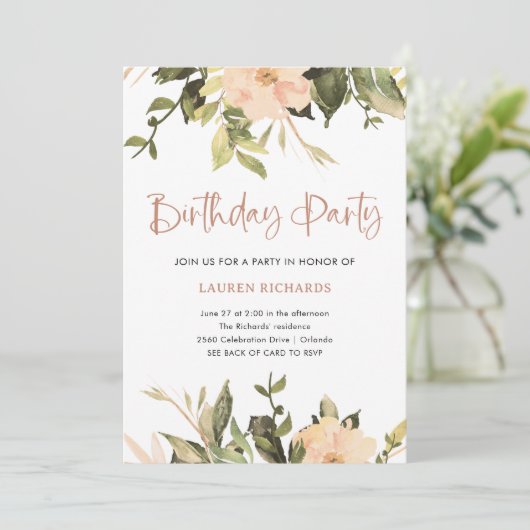 ヴィンテージフローラ | QRコード誕生日パーティー 招待状 (スタンド正面)