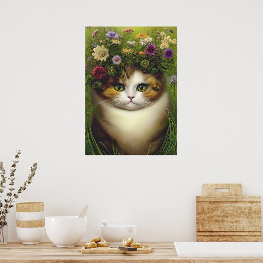ヴィンテージフローラCatポスターDecopageまたはコラージュ ポスター (キッチン)