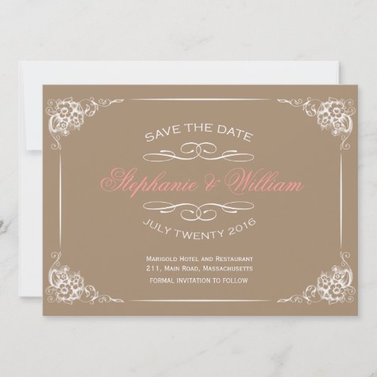 ヴィンテージフローラMochaに日付カードを保存 セーブザデート (正面)