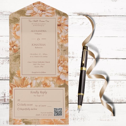 ヴィンテージフローラQRコード オールインワン招待状