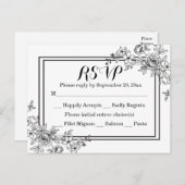 ヴィンテージフローラRSVP白黒ウェディングパーティー インビテーションポストカード (正面/裏面)
