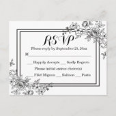ヴィンテージフローラRSVP白黒ウェディングパーティー インビテーションポストカード (正面)