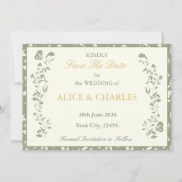 ヴィンテージフローラSage Ggreen日付カードの保存 セーブザデート