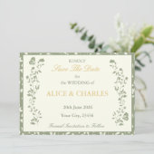 ヴィンテージフローラSage Ggreen日付カードの保存 セーブザデート (スタンド正面)