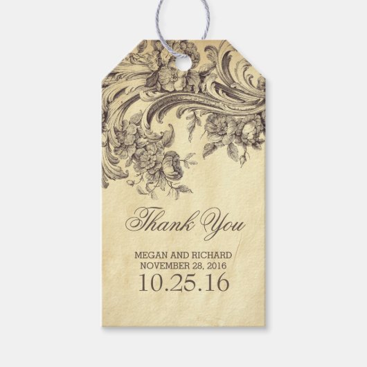 ヴィンテージフローリシッ結婚クの感謝 ギフトタグ (正面)