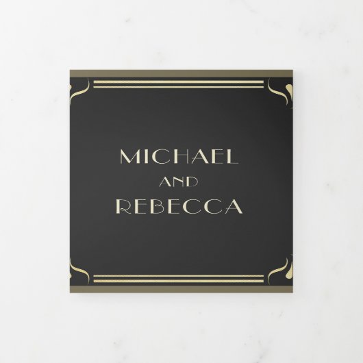 ヴィンテージフローリッシュアールデコ結婚写真 三つ折り招待状 (カバー)