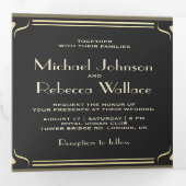 ヴィンテージフローリッシュアールデコ結婚写真 三つ折り招待状 (内部最初)