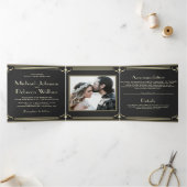 ヴィンテージフローリッシュアールデコ結婚写真 三つ折り招待状 (内部)