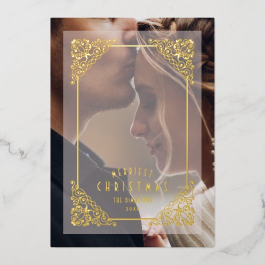 ヴィンテージフローリッシュクリスマスオーバーレイフェルムエフェクト 箔招待状 (正面)