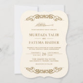 ヴィンテージフローリッシュクリーム金ゴールドイスラム結婚教徒 招待状 (正面)