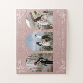ヴィンテージフローリッシュスクロールピンク写真デートを保存 ジグソーパズル (縦)