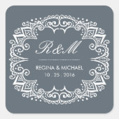 ヴィンテージフローリッシュスワールカール結婚式の引き出物シール スクエアシール (正面)