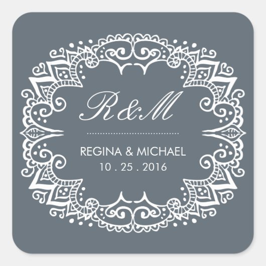 ヴィンテージフローリッシュスワールカール結婚式の引き出物シール スクエアシール (正面)