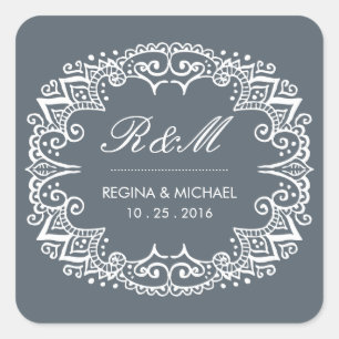 ヴィンテージフローリッシュスワールカール結婚式の引き出物シール スクエアシール